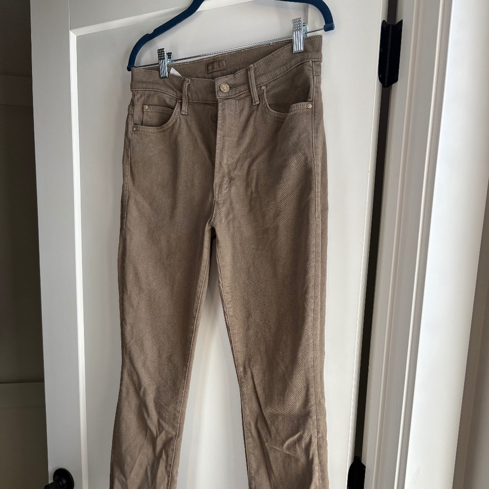 Mother Khaki-Olive Raw Edge Ankle Jeans